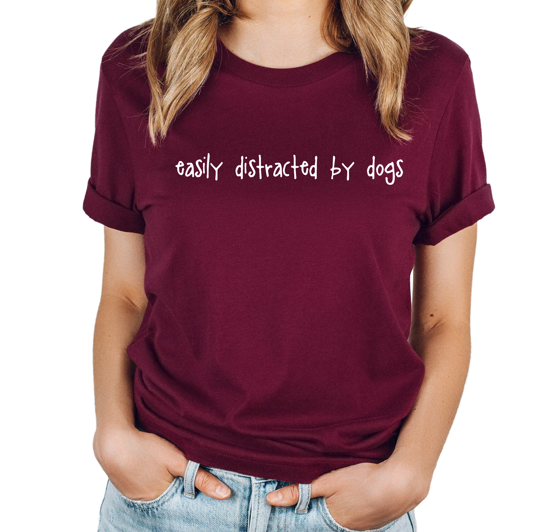 maroon easily distracted by dogs t shirt